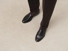 Sagan Ginkgo Precious Leather Loafers in Obsidian Black Crocodile