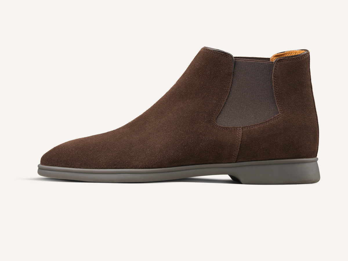 Rover Boots in Dark Brown Glove Suede Taupe Sole