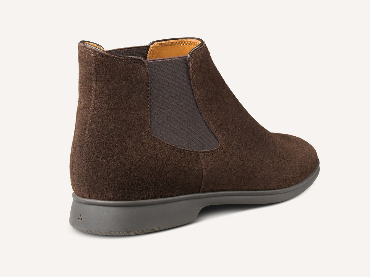 Rover Boots in Dark Brown Glove Suede Taupe Sole