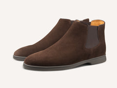 Rover Boots in Dark Brown Glove Suede Taupe Sole