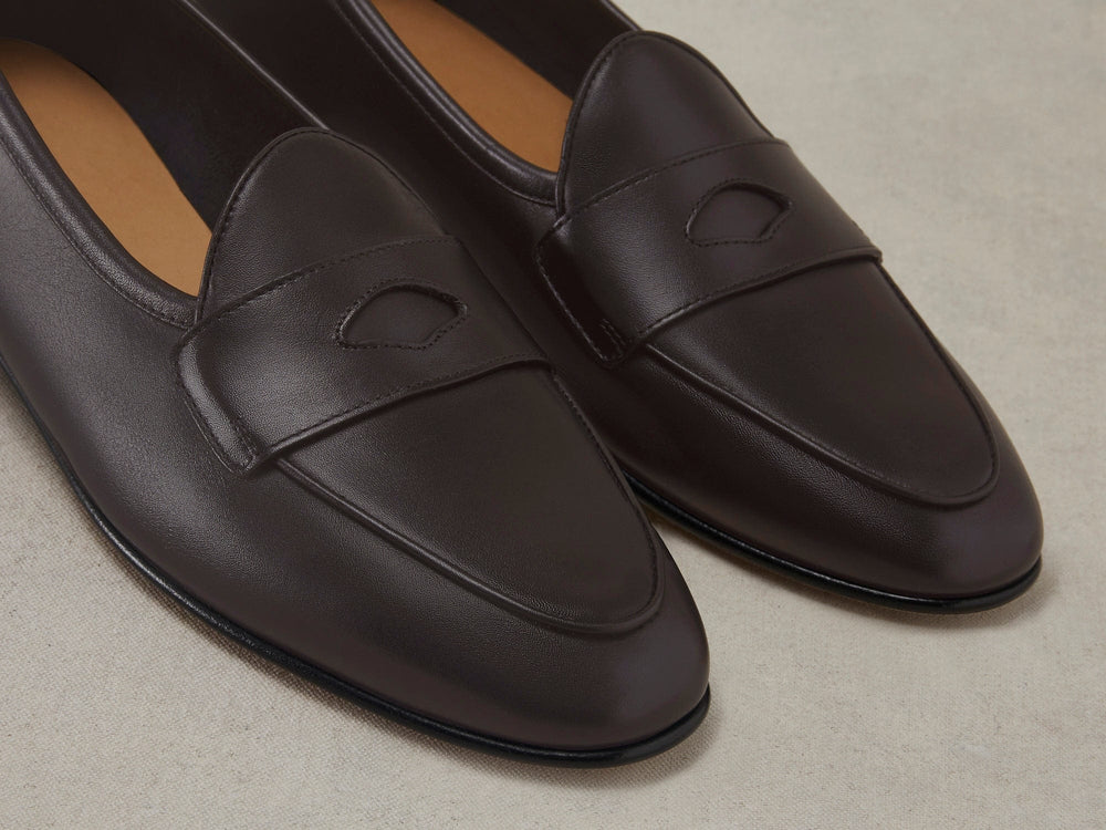 Sagan Classic Ginkgo Loafers in Dark Brown Drape Calf