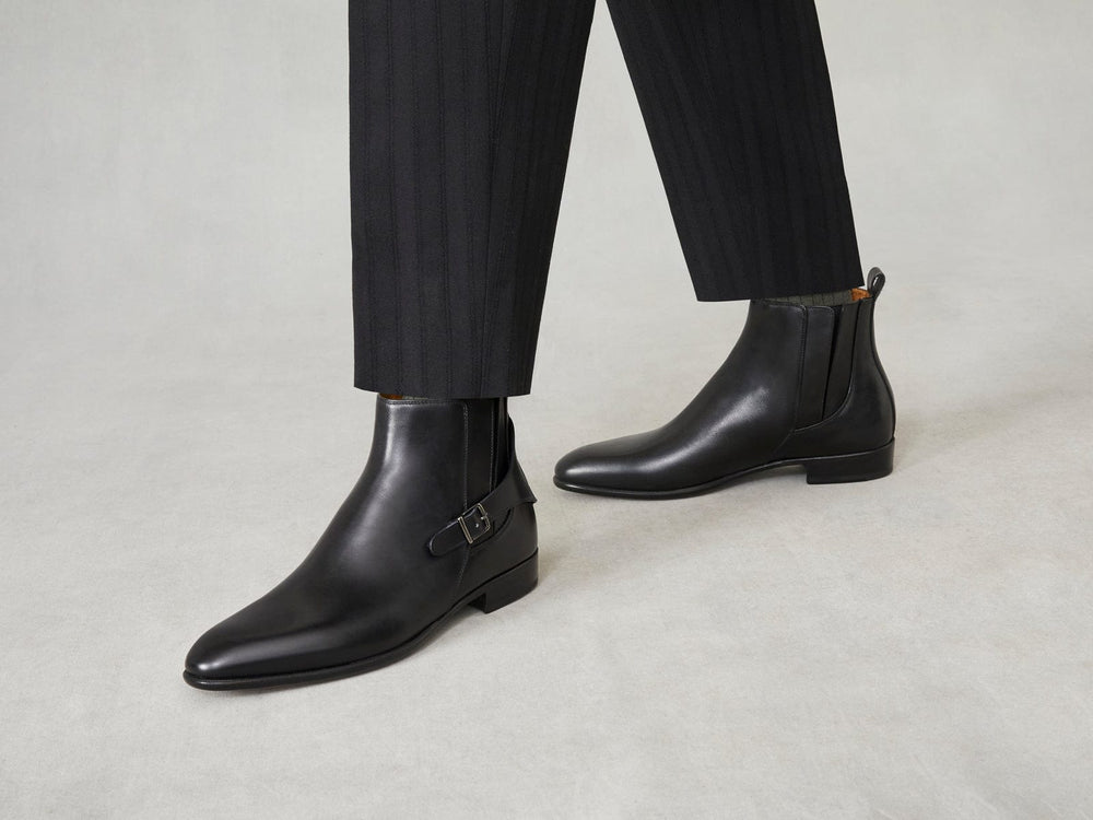 Hopper Buckle Boot in Black Noble Calf