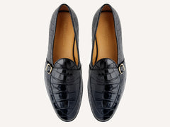 Sagan Buckle Precious Leather Loafers in Obsidian Black Crocodile