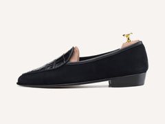 Sagan Classic Precious Leather Loafers in Black Suede and Crocodile