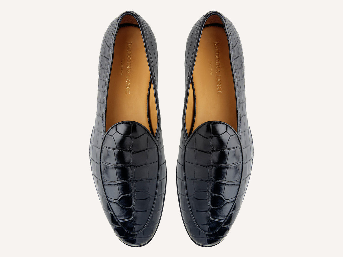 Sagan Classic Precious Leather Loafers in Obsidian Black Crocodile