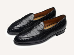 Sagan Classic Precious Leather Loafers in Obsidian Black Crocodile