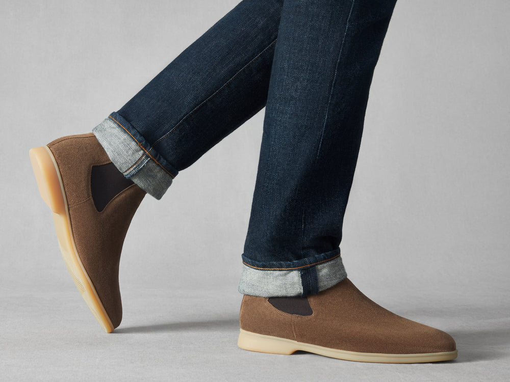 Rover Boots in Greige Glove Suede Natural Sole