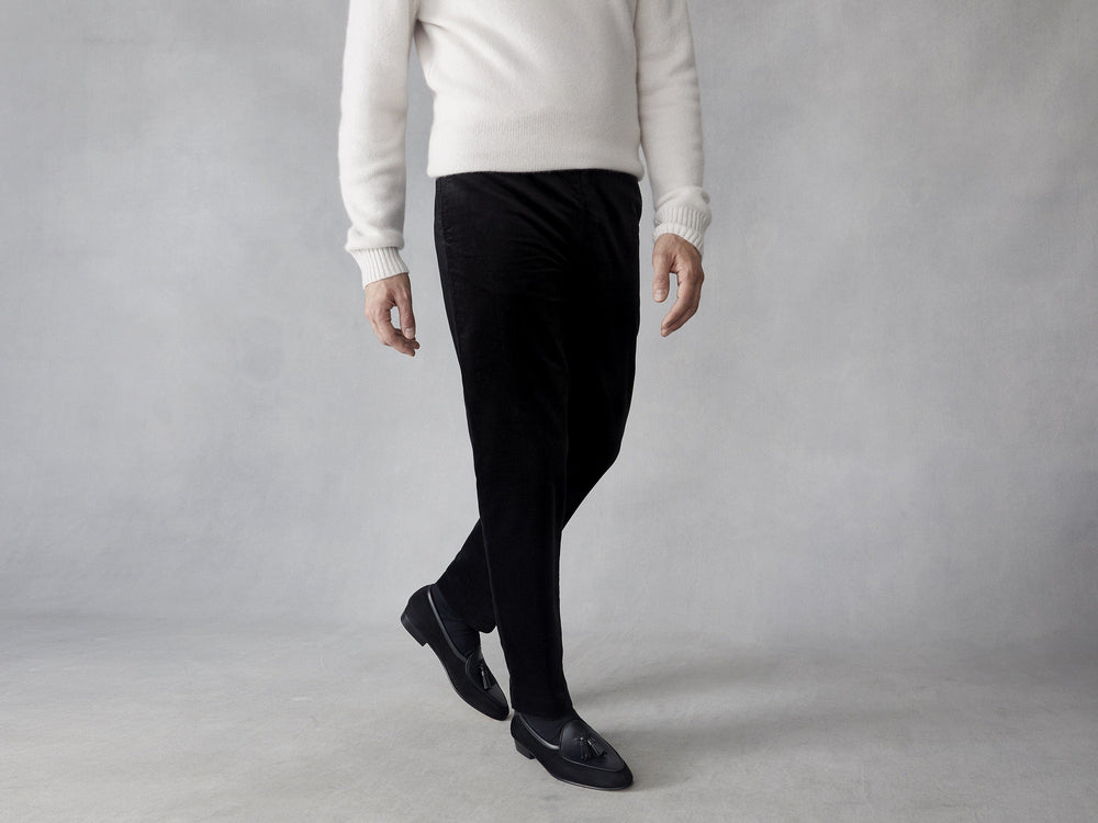 Sagan Classic Tassel Loafers in Black Suede and Black Drape Calf