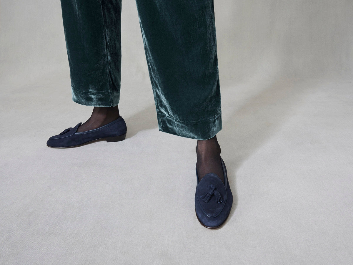 Sagan Classic Tassel Loafers in Midnight Navy Asteria Suede
