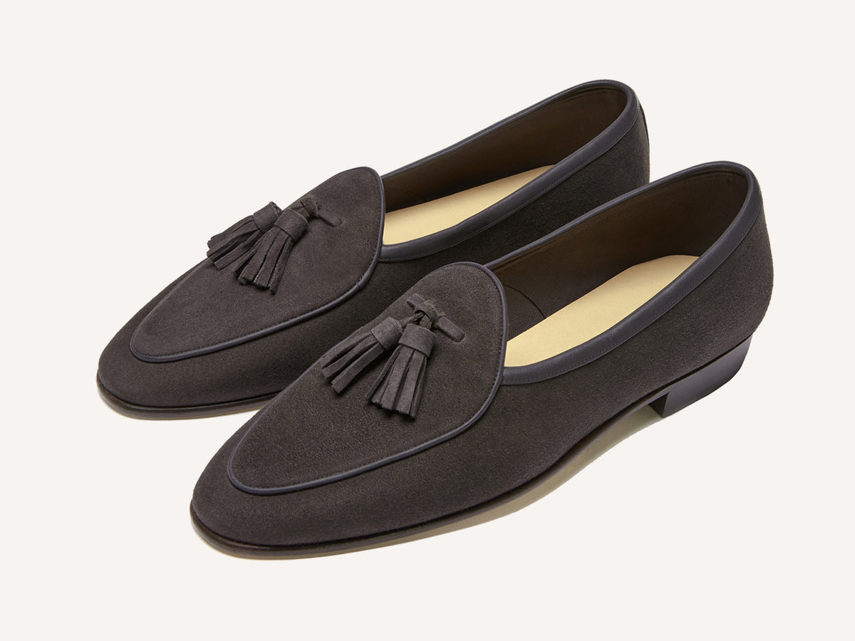 Sagan Classic Tassel Loafers in Bark Grey Asteria Suede