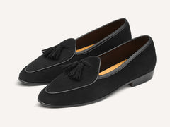 Sagan Classic Tassel Loafers in Obsidian Black Asteria Suede