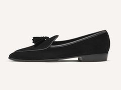 Sagan Classic Tassel Loafers in Obsidian Black Asteria Suede