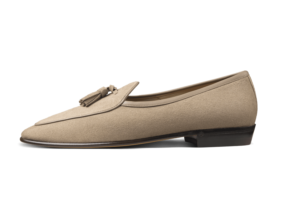 Sagan Classic Tassel Loafers in Greige Asteria Suede