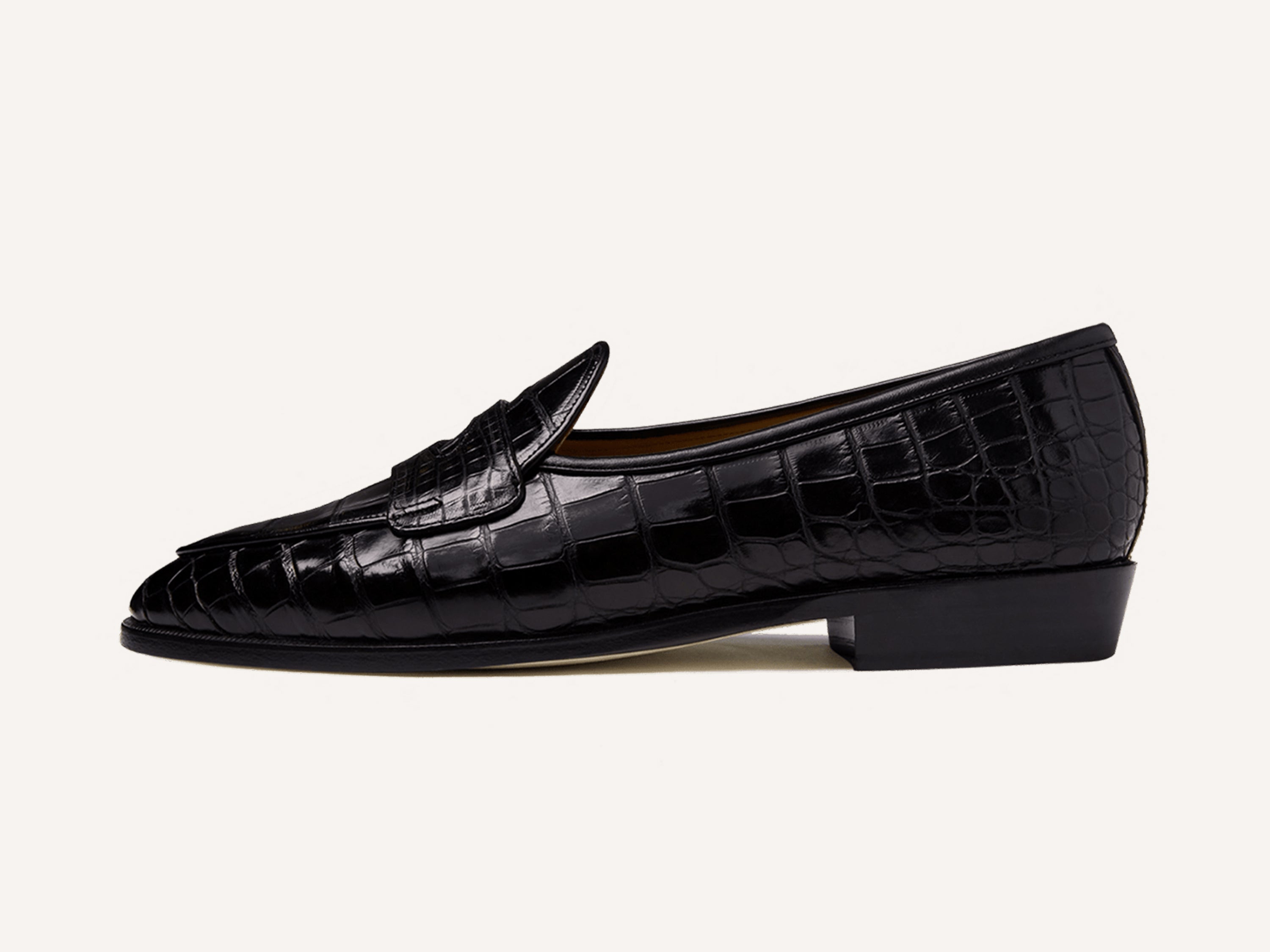 Sagan Ginkgo Precious Leather Loafers in Obsidian Black Crocodile