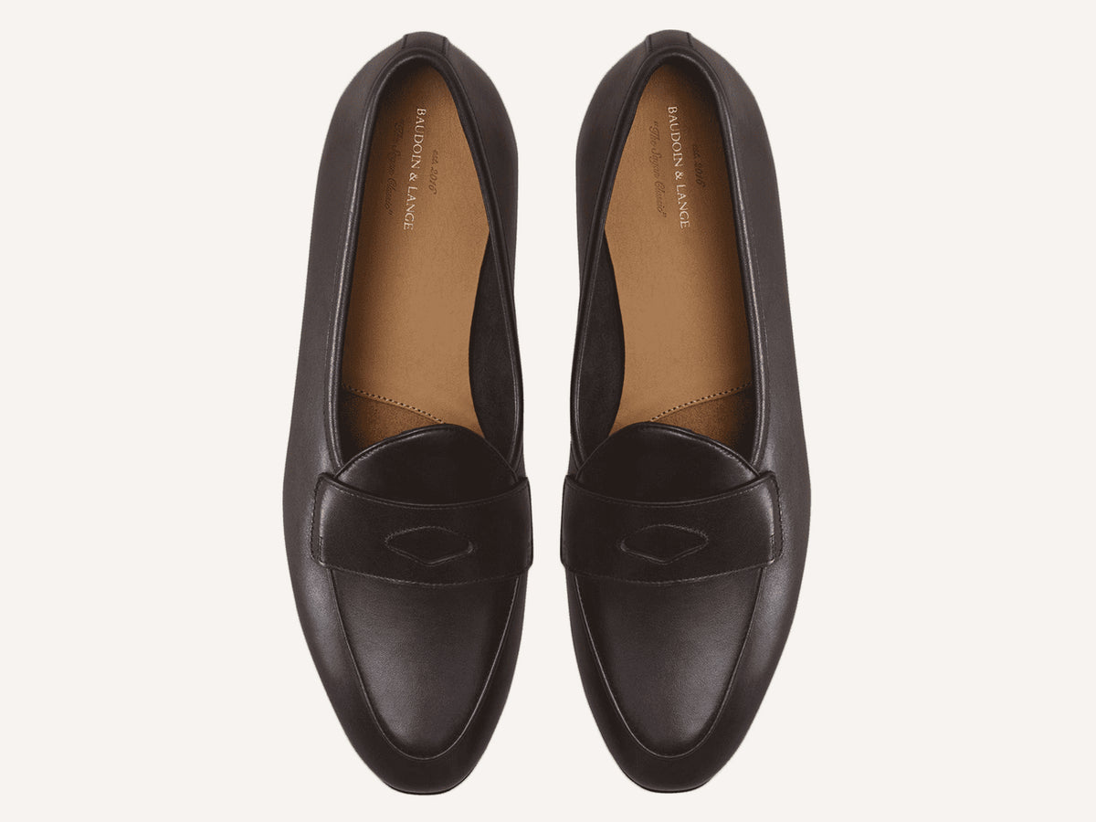 Sagan Rubber Ginkgo Loafers in Dark Brown Drape Calf