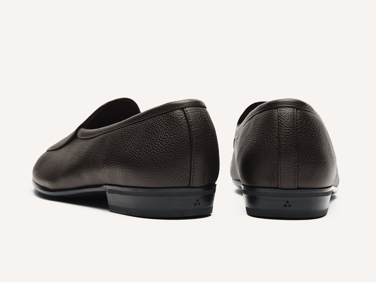 Sagan Rubber Loafers in Dark Brown Lunar Grain Calf with Rubber Sole