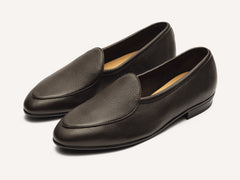 Sagan Rubber Loafers in Dark Brown Lunar Grain Calf with Rubber Sole
