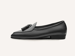 Sagan Rubber Tassel Loafers in Black Drape Calf
