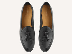 Sagan Rubber Tassel Loafers in Black Drape Calf