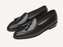 Sagan Rubber Tassel Loafers in Black Drape Calf