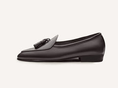 Sagan Rubber Tassel Loafers in Dark Brown Drape Calf