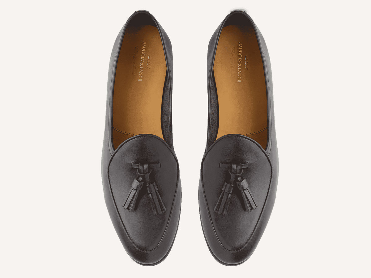 Sagan Rubber Tassel Loafers in Dark Brown Drape Calf