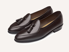 Sagan Rubber Tassel Loafers in Dark Brown Drape Calf