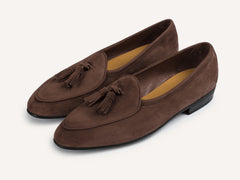 Sagan Rubber Tassel Loafers in Deep Taupe Asteria Suede