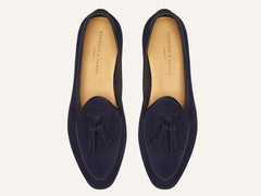 Sagan Rubber Tassel Loafers in Midnight Navy Asteria Suede