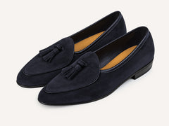 Sagan Rubber Tassel Loafers in Midnight Navy Asteria Suede