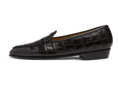 Sagan Classic Precious Leather Loafers in Obsidian Black Crocodile