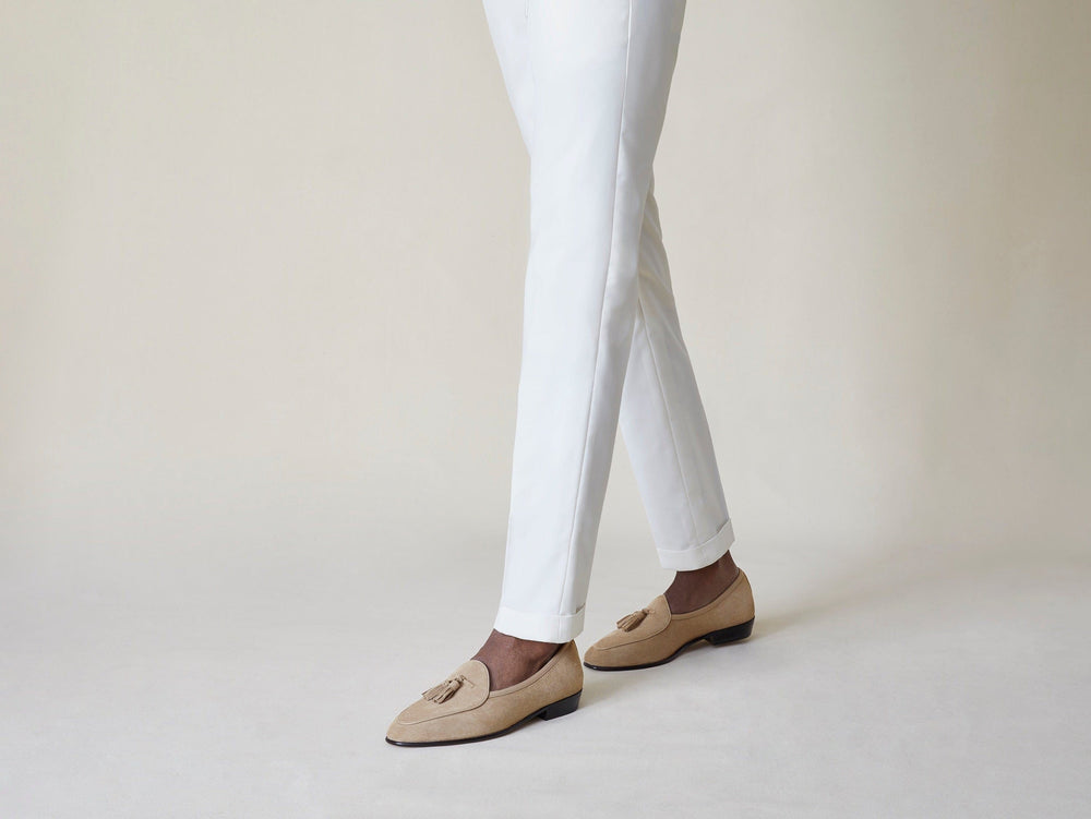Sagan Classic Tassel Loafers in Greige Asteria Suede