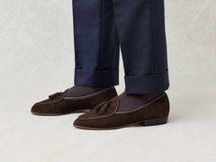 Sagan Classic Tassel Loafers in Lusitanias Dark Brown Asteria Suede