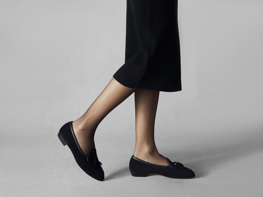 Sagan Classic Tassel Loafers in Obsidian Black Asteria Suede