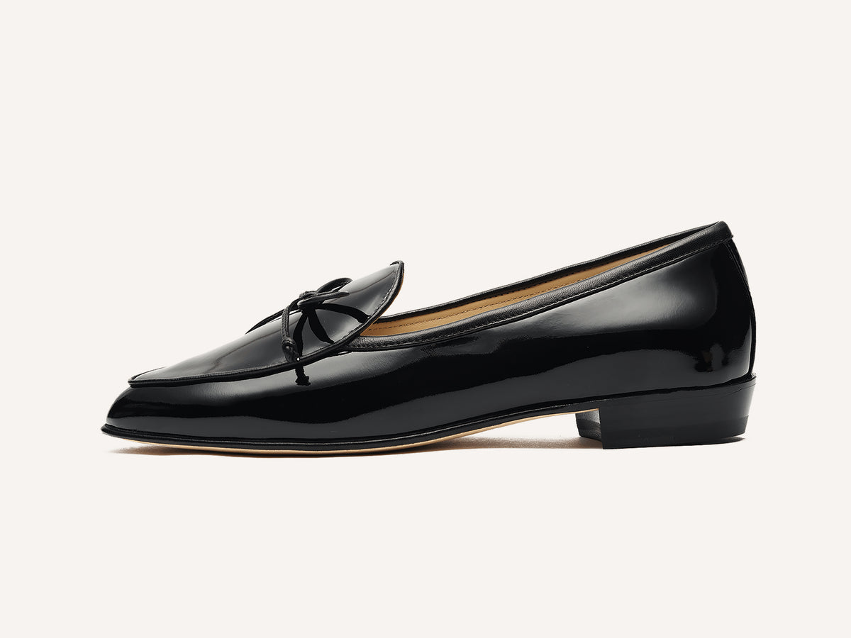 Sagan String Loafers in Black Soft Patent