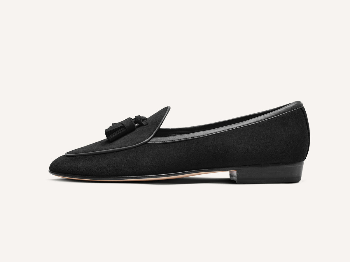 Sagan Classic Tassel Loafers in Obsidian Black Asteria Suede