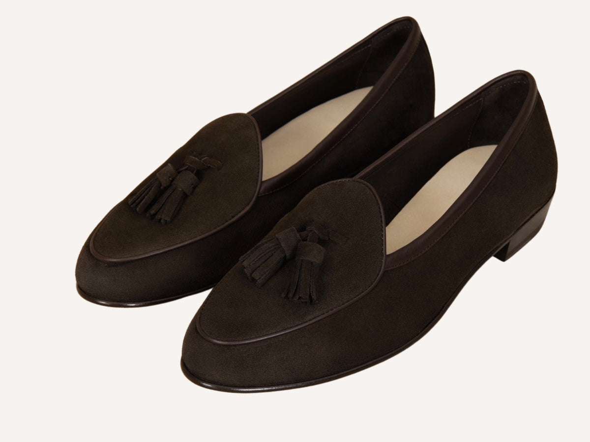Sagan Classic Tassel Loafers in Lusitanias Dark Brown Asteria Suede