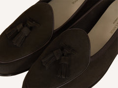 Sagan Classic Tassel Loafers in Lusitanias Dark Brown Asteria Suede