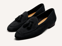 Sagan Classic Tassel Loafers in Obsidian Black Asteria Suede