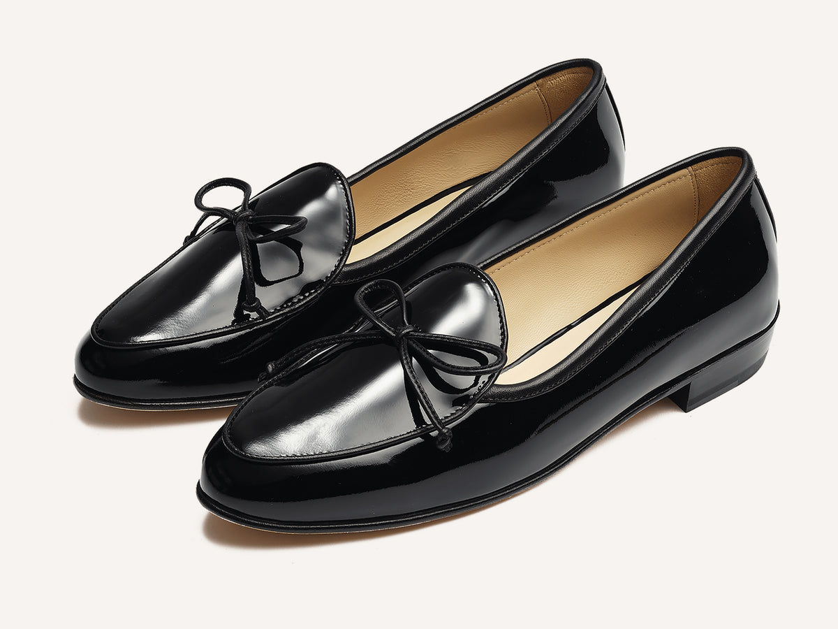 Sagan String Loafers in Black Soft Patent