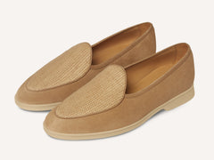 Stride Loafers in Caramel Glove Suede and Raffia with Natural Sole