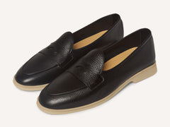 Stride Penny Loafers in Black Moorland Calf with Natural Sole