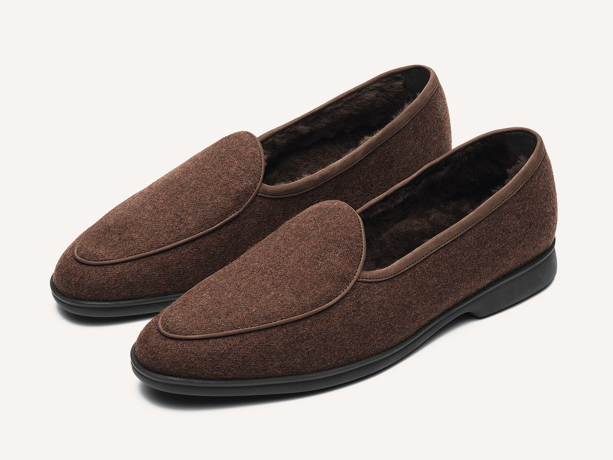 Stride Loafers in Smoked Brown Flannel with Shearling Lining