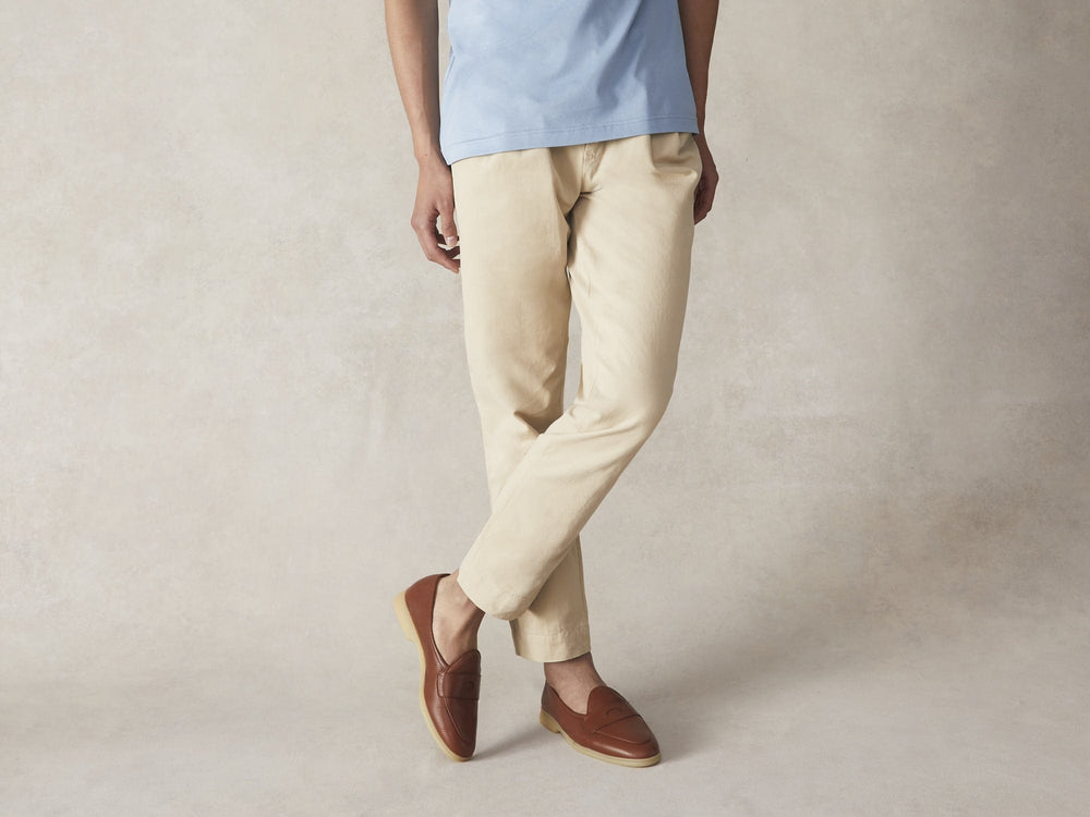 Stride Penny Loafers in Tan Moorland Calf with Natural Sole