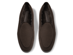 Stride Loafers in Dark Brown Glove Suede with Shearling Lining Dark Sole