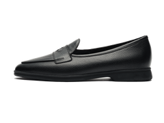 Stride Penny Loafers in Black Moorland Calf with Shearling Lining