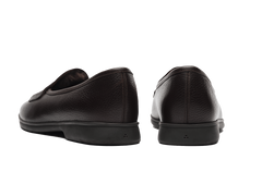 Stride Penny Loafers in Dark Brown Moorland Calf with Shearling Lining