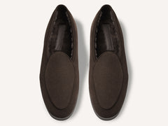 Stride Loafers in Dark Brown Glove Suede with Shearling Lining Dark Sole