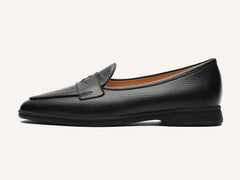 Stride Penny Loafers in Black Moorland Calf with Dark Sole