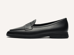 Stride Penny Loafers in Black Moorland Calf with Shearling Lining